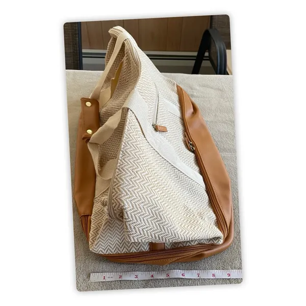 DSW NWOT Duffle Weekender Bag Herringbone‎ Pattern Cream and Camel Color - Image 3