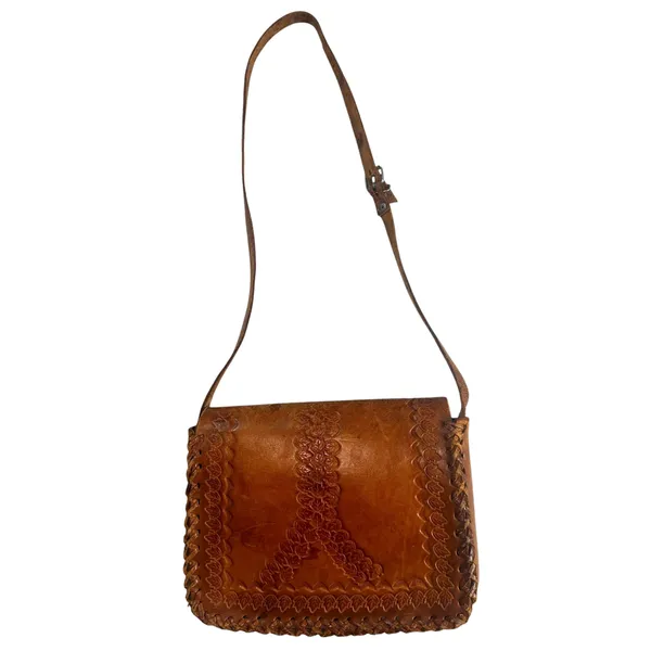 Vintage Style Hand Tooled Leather Crossbody Saddle Bag Boho Festival Purse - Image 2