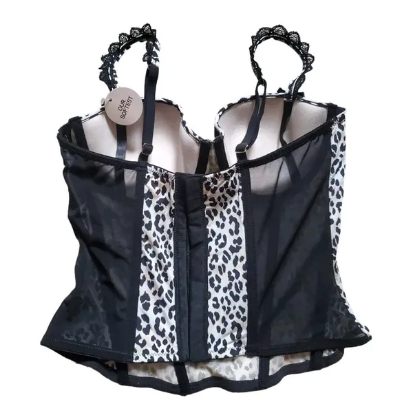 H&M Corset Women 8 Black Leopard Lace Detail Push Up Brassiere Tank Top NEW - Image 2