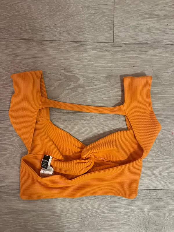 Orange Ribbed Twist Crop Top - Image 2