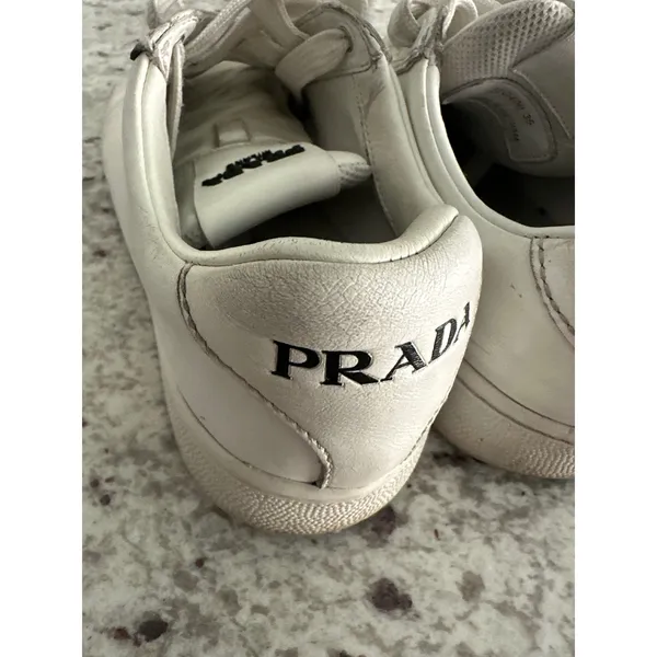 Prada white leather womens sneakers shoes 35 USED - Image 10