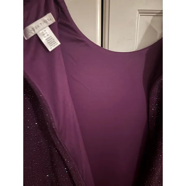 London Times Womens Plum Purple Metallic Shimmer Side Drape Cocktail Dress 16 - Image 6