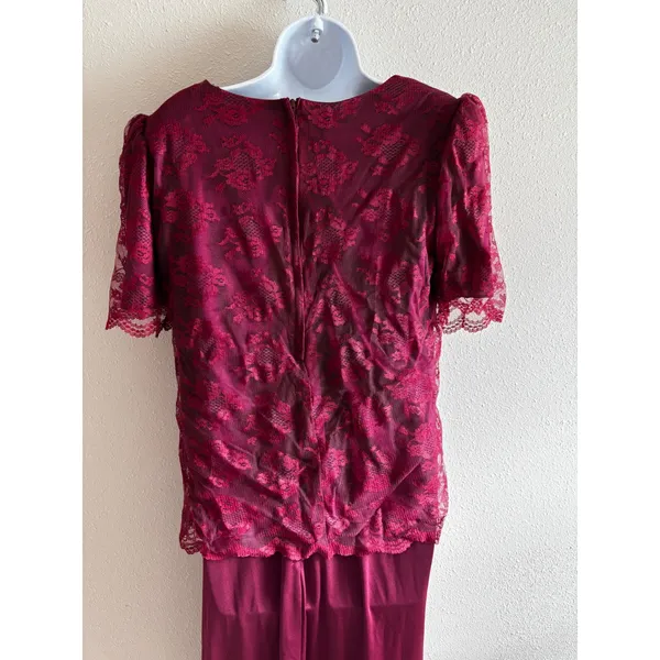 Praise‎ Hymn 90s Vintage 2pc Dress Set M Burgundy Lace Sequin Formal Choir Gown - Image 12