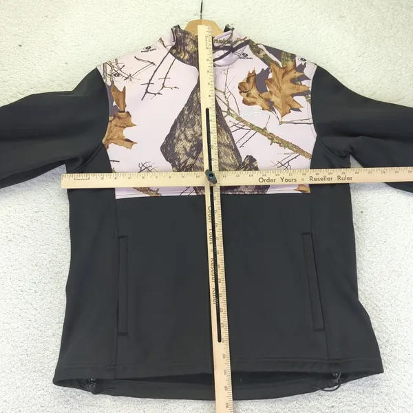 Habit Women's Black Pink‎ Camo Mossy Oak Softshell Jacket Full Zip Size Large - Image 6