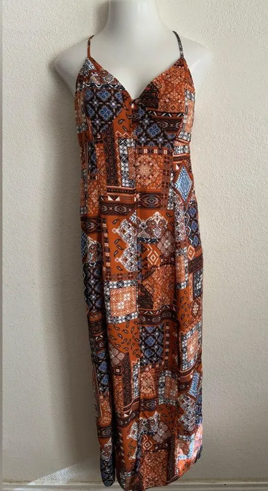 🆕Blu Pepper Patchwork Criss Cross Back Maxi Sundress S🆕 - Image 4