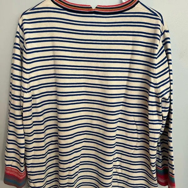CAbi Blue‎ and White Striped Knit Soft Long Sleeve Blouse size M - Image 2