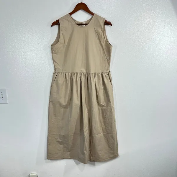 Korean Fashion Steady Seller‎ Beige Button Back Midi Dress Sleeveless Pocket - Image 4