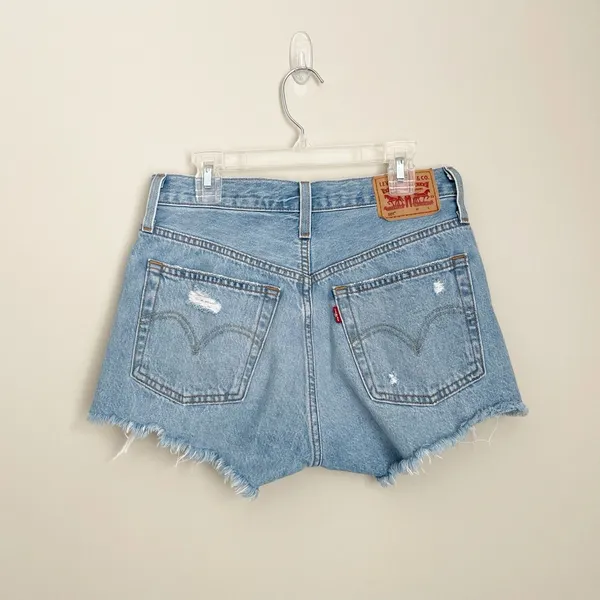 Levi’s Size 25 Button Fly 501 Frayed Cut Off Denim Jean Shorts Festival - Image 3
