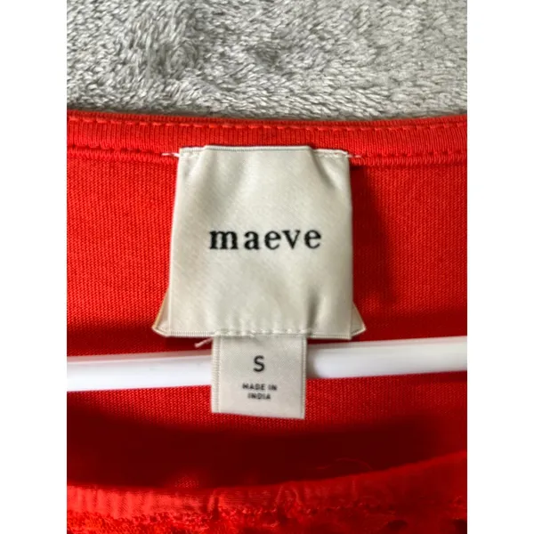 Maeve Anthropologie Embellished Cotton Swing Top Orange Flutter Sleeve Small - Image 5