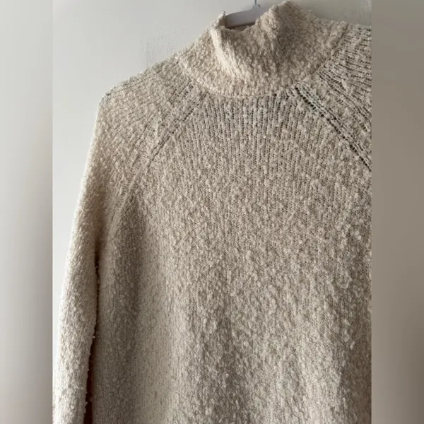 Aerie Cream Wool Oversized Popcorn Texture‎ Mock Neck Sweater - Image 2