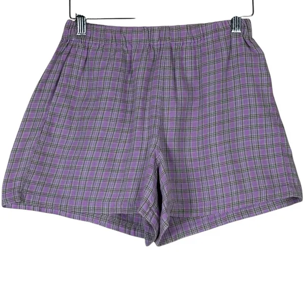 Brandy Melville Logan Shorts Womens OS Purple Plaid 100% Cotton Soft Grunge Y2K - Image 2