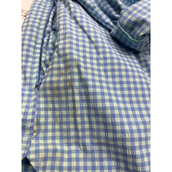 L.L.Bean Womens Medium Button-Up Gingham Shirt Blue & Green Long Sleeve 23i - Image 10
