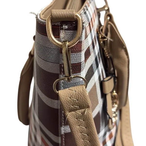 Kate Hill Brown Plaid Crossbody Shoulder‎ Convertible Adjustable Handbag Purse - Image 4