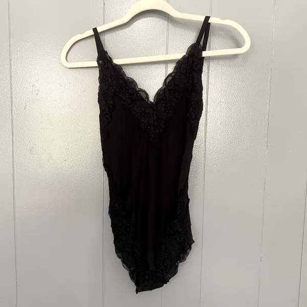 NEW Free People HAH Noir Black Back Off Floral Lace Lingerie Cheeky Bodysuit S - Image 3