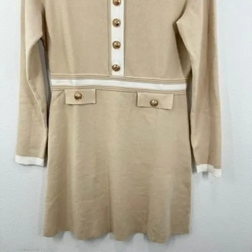ZESICA‎ Preppy Ladylike Sweater Dress Medium Beige White Gold Buttons Mini NWT - Image 7