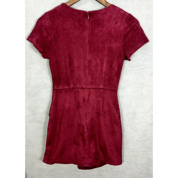 Aqua Faux Suede Mini‎ Dress Womens Small Red Short Sleeve Edgy Date Night - Image 6
