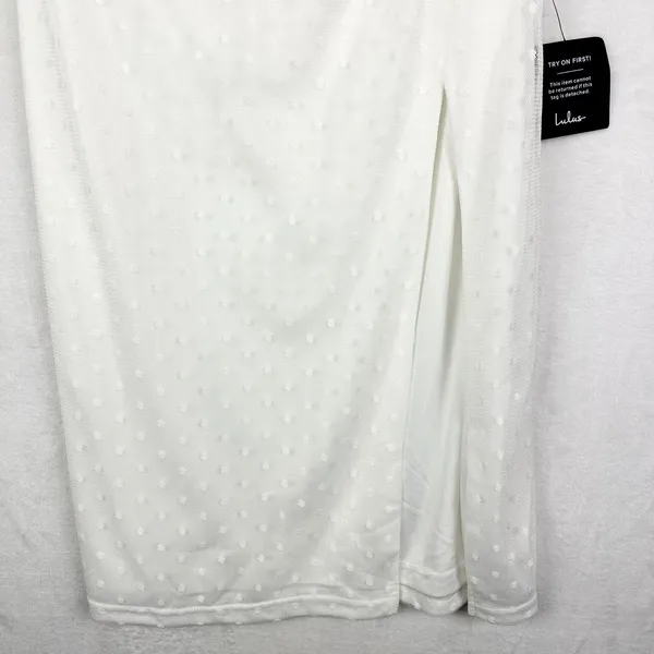 Lulus Amazing Glamour White Polka Dot Mesh One Shoulder Midi Dress Size XL NWT - Image 3