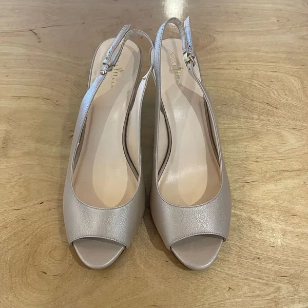 Cole Haan Womens‎ Leather Peep Toe Maya Slingback Heel Pumps Nude Size 9B NWOT - Image 2