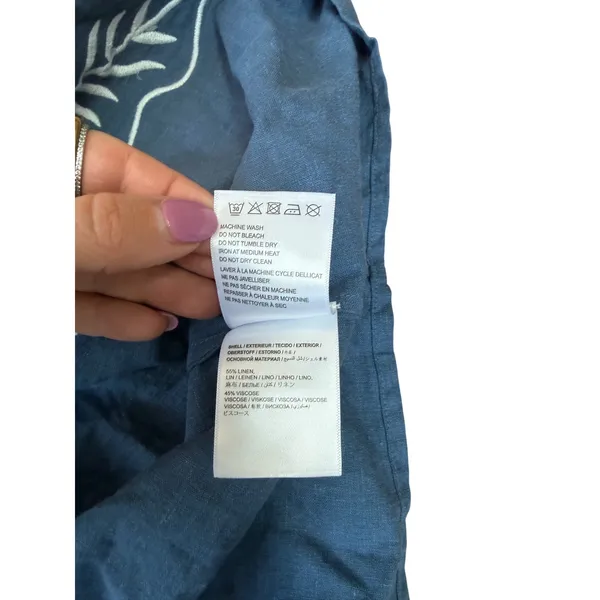 Farm Rio Anthropologie Blue Linen Blend Embroidered Pineapple Maxi Dress M NWT - Image 4