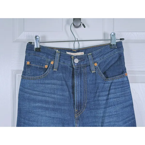 Levi's Premium Ribcage Wide Leg Jeans Size 24 Blue High Rise 90s Retro Denim - Image 5
