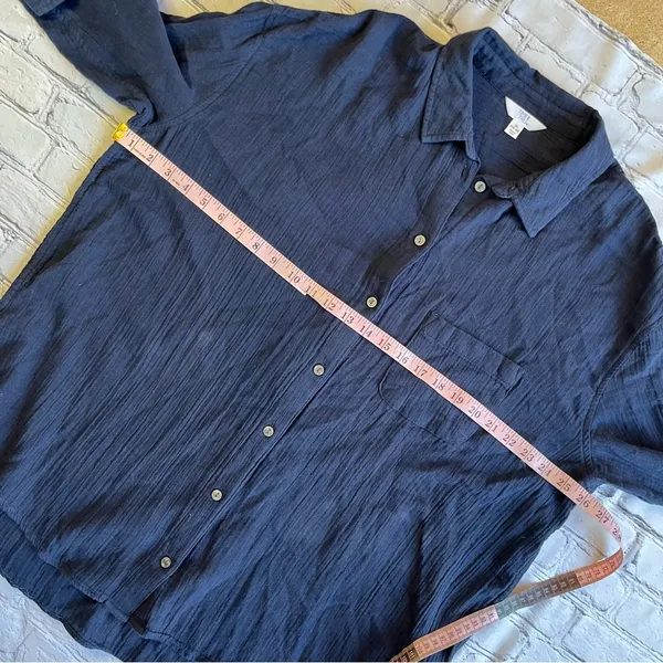 Time & Tru Blouse Button Down Blue 16-18 XL Long Sleeve Shirt Lagenlook Plus - Image 4