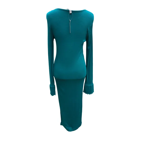ASOS 36Y NWT Teal Ribbed Knit Maxi Dress Flared Lettuce Hem Sleeve Long Sleeve S - Image 7