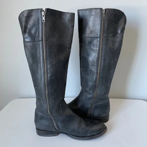 Frye Jamie Ring Tall Distressed Black Leather Riding Boots Size Women's 9 - Image 11