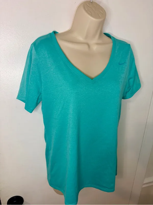 Nike Shirt Womens L Blue Dri Fit Short Sleeve Athletic Fit V-neck Tee - Image 4