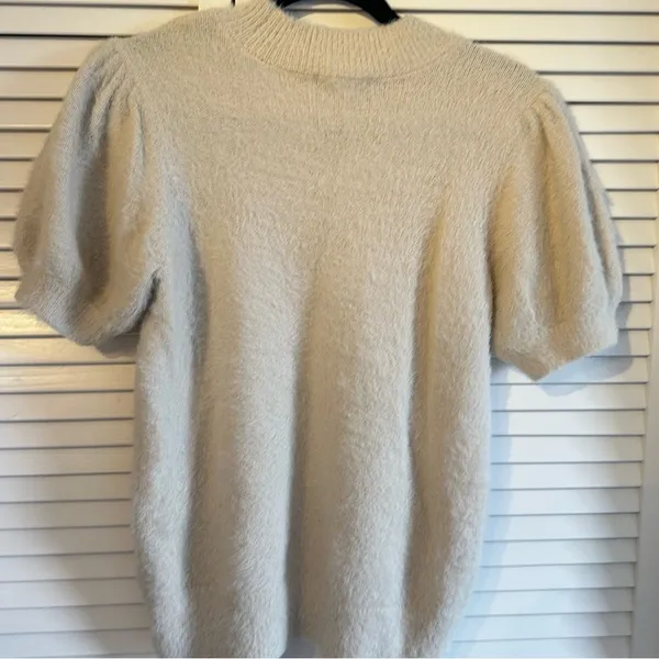 CeCe Almond Colored Fuzzy Short Sleeve Sweater - Image 4