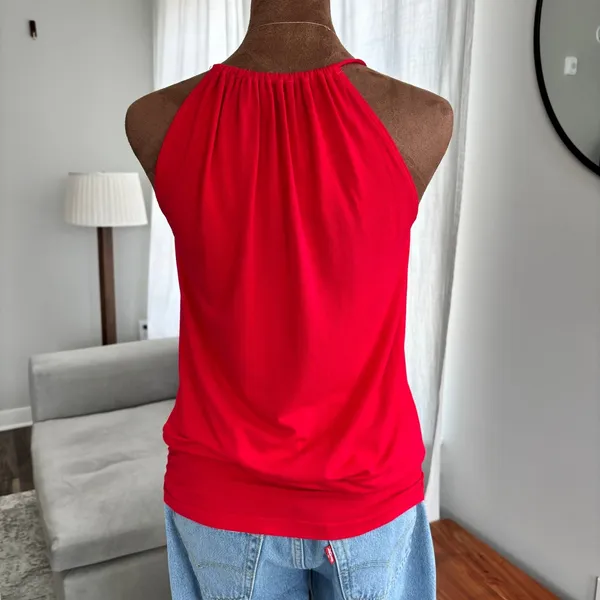 00s Style Y2K Halter Top Drawstring Collar Keyhole Detail Cinched Waist One Size - Image 11