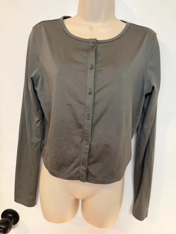 CRZ Yoga Cloud Jersey Gray Button Cardigan Soft Lightweight Athleisure S/M - Image 2