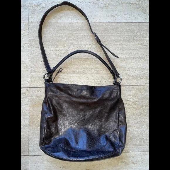 FRYE Melissa Hobo Brown Distressed‎ Leather Shoulder Bag - Image 2