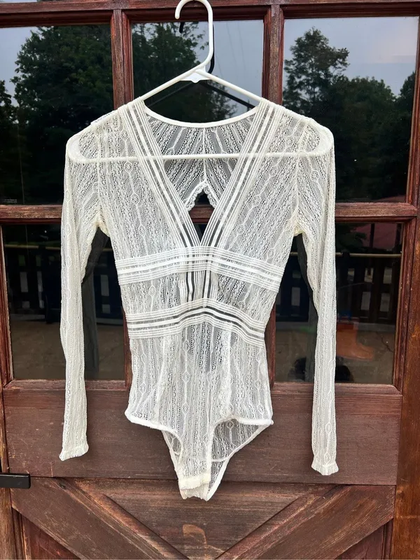Hello Molly Duckworth White Sheer Lace Bodysuit S $69 - Image 2