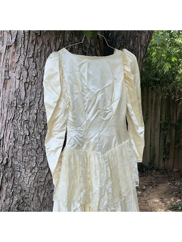 Vintage 50s Wedding Dress Ivory Lace Satin - Image 9