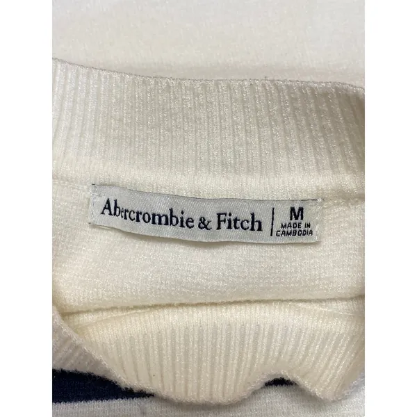 Abercrombie & Fitch White Blue Striped Short Sleeve Mock Neck Sweater Top Sz M - Image 3
