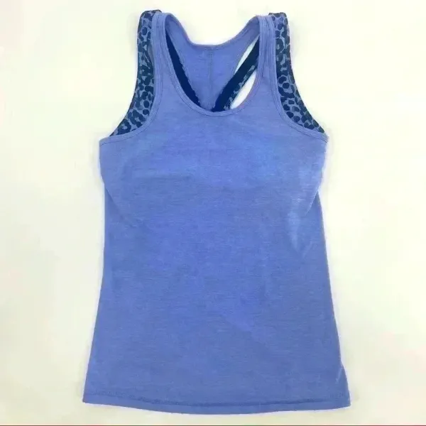 Lululemon Periwinkle Racerback‎ W/Cheetah Print Sport Bra - Image 9