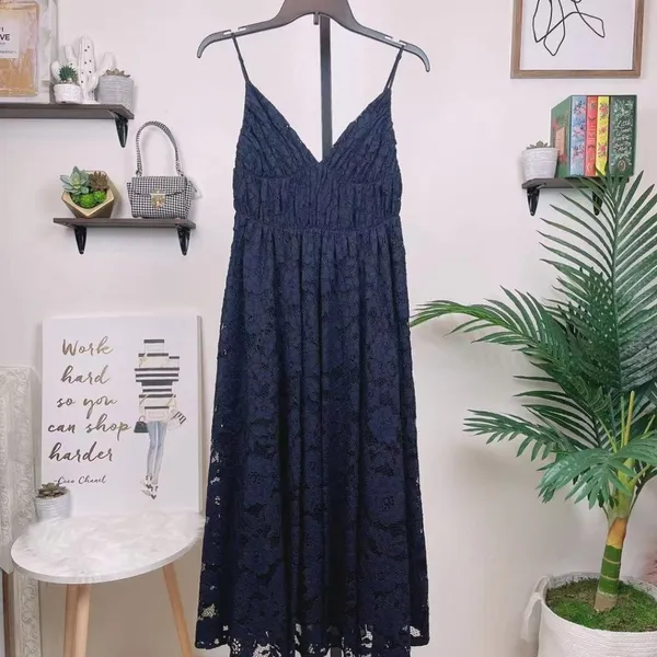 Fame and Partners The Isabeau Lace Midi Dress Navy Size 2 - Image 3