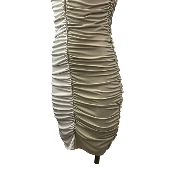 Abercrombie & Fitch Beige Khaki Colorblock Cutout Ruched Mini Bodycon Dress ST - Image 3