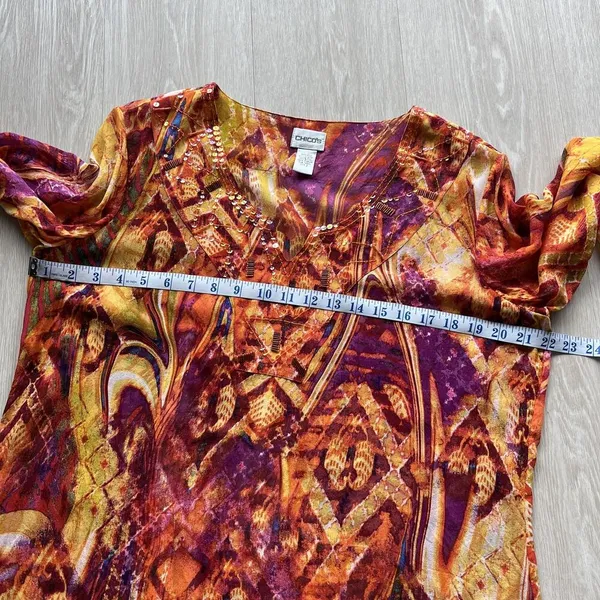 Chicos Blouse Womens Size 2 Large Multicolor Silk Sheer Beaded Tunic Top Boho - Image 10