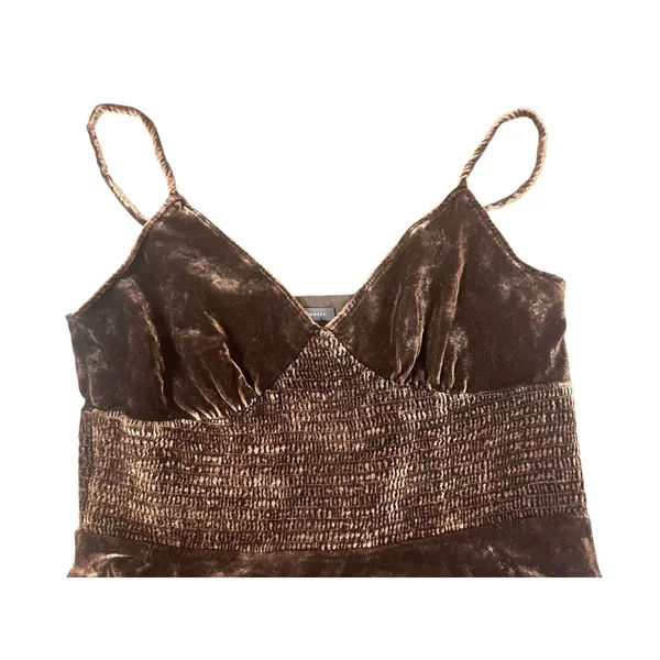 Banana Republic 8 Brown Velvet Babydoll Cami Top Smocked Y2K Silk Blend - Image 2