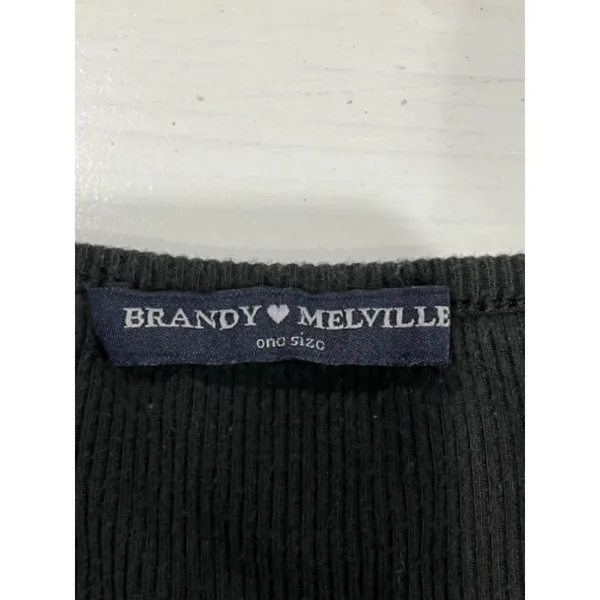 Brandy Melville Ribbed‎ Long Sleeve Top Henley Neckline Casual One Size - Image 2
