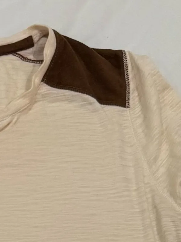 Lauren Ralph Lauren Cream Henley Top w/ Faux Suede Patches - Size L - Image 6