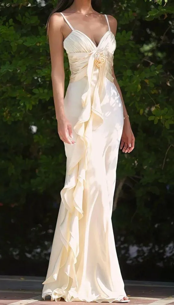 Rihoas Apricot Bodycon Tassel Slip Maxi Dress - Image 3