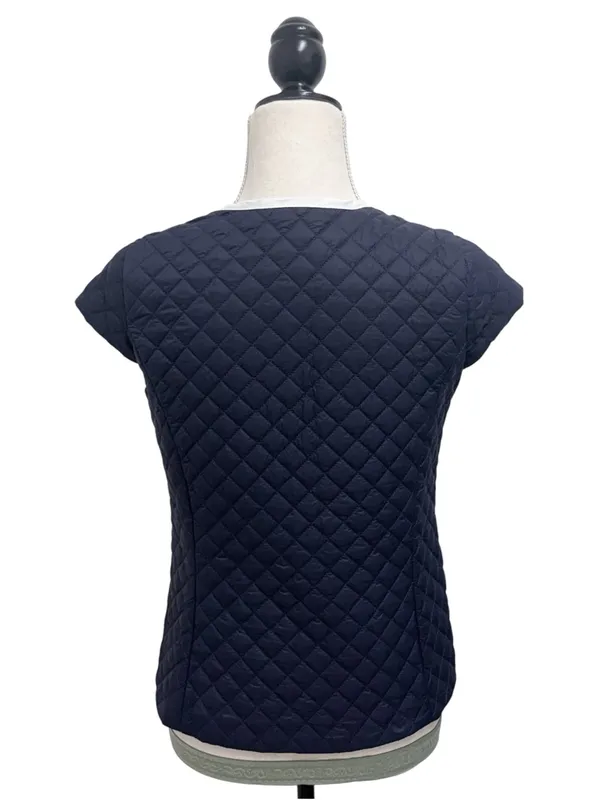 Patty Kim Navy Blue White Trim Quilted Zip Up Cap Sleeve Lightweight Vest XS - Image 5