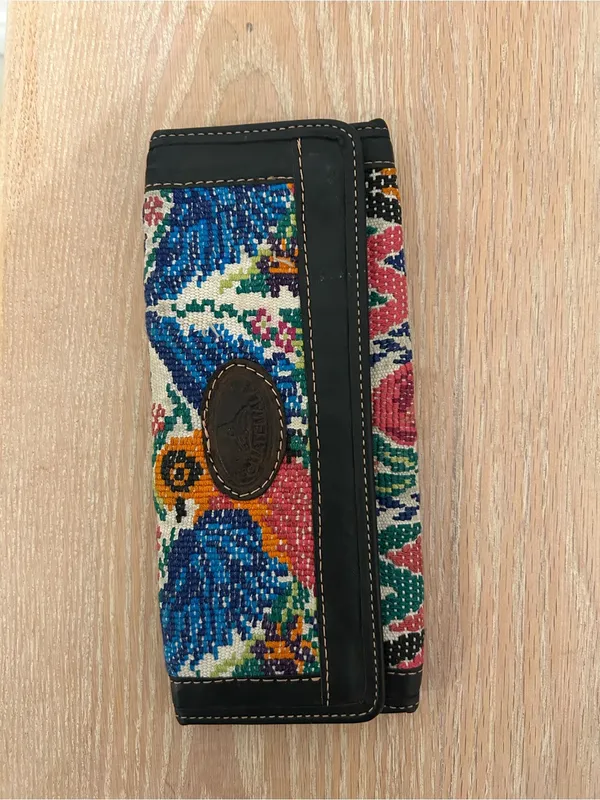 Embroidered Multicolor Bird Continental Wallet with Black Leather Trim - Image 4