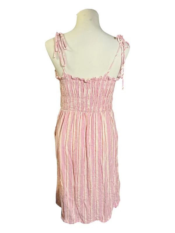 Universal Threads Pink Stripe Smocked Midi Sundress Tie Straps Button Up - Size Medium - Image 2