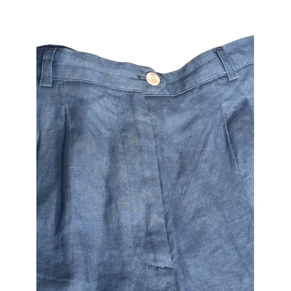 Vintage Harolds Blue Linen Shorts‎ High Waist Pleated Minimalist 90s Nautical - Image 3