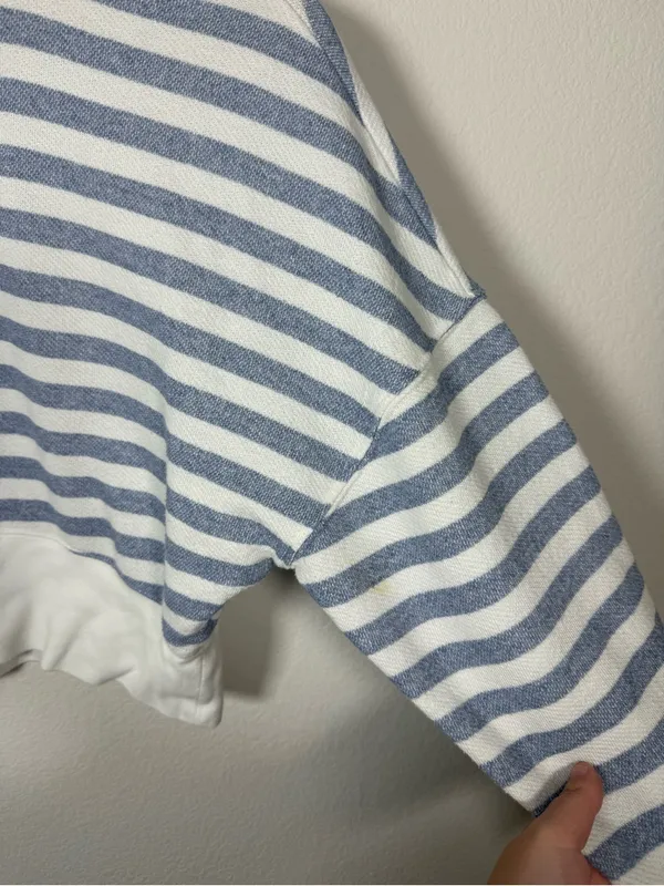 FRAME Drop Shoulder Crew Pullover Chambray Multi Striped Sweatshirt XS - Image 7