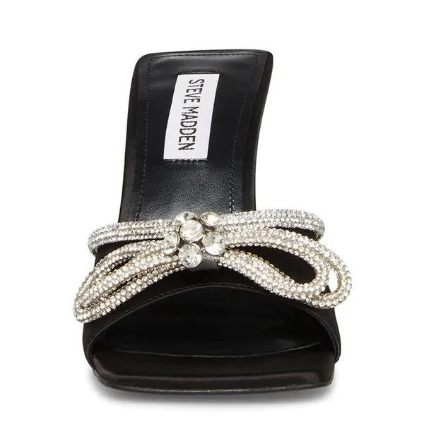 NWT Steve Madden Embellished Black Satin Heels - Image 3
