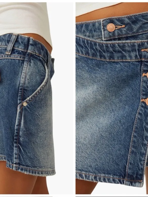 FREE PEOPLE Wynne Denim Mini Skirt in Cornflower Blue Size 28 New NWOT Wrap - Image 3